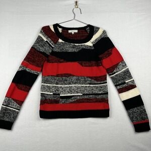 MILLY Sweater Women P Small Red Black Striped Geometric Wool Mohair Chic Classic